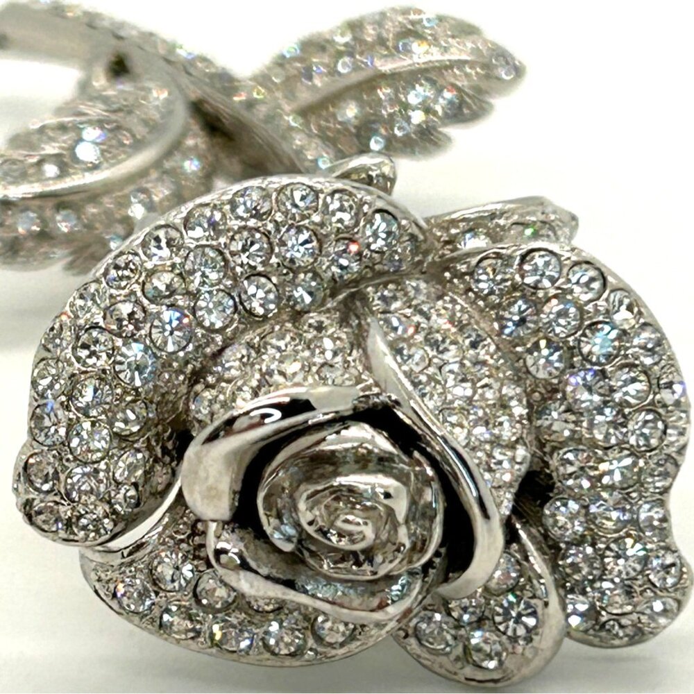 Nolan Miller Anniversary Rose Brooch Pin Pave Rhinestone Silver Tone Vintage - Picture 5 of 16